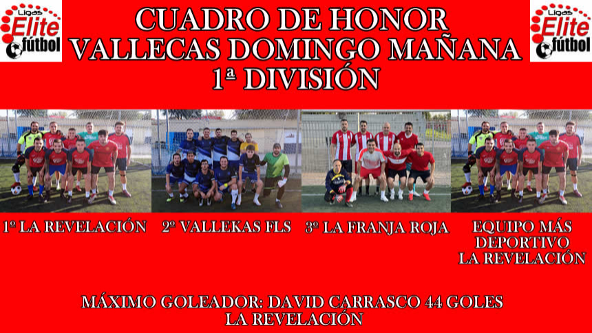CUADRO DE HONOR VALLECAS DOMINGO MAÑANA 1ª DIVISIÓN